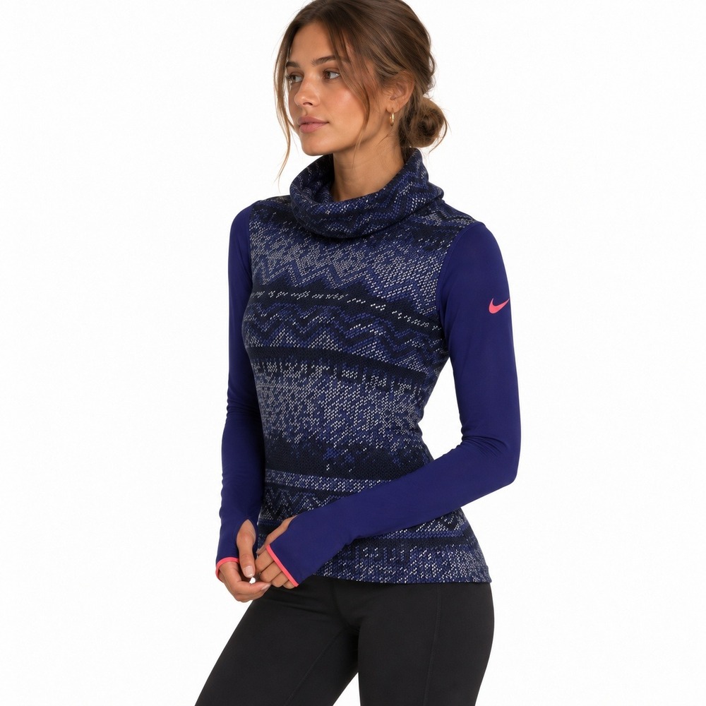 Nike Pro Hyperwarm Nordic Infinity Athletic Top Womens M Purple Funnel Neck